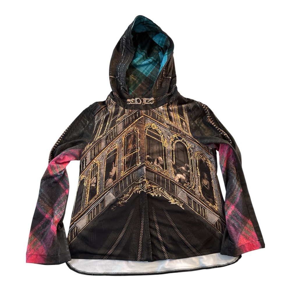 IPNG Biker Chic Let It Snow Plaid Illusion High Low Coat Zip Up Size 1 = S/M/L